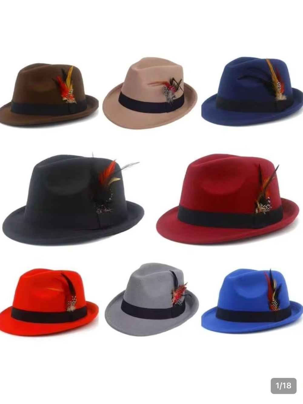 Fedora Hat with Feather Accent - Multiple Colors